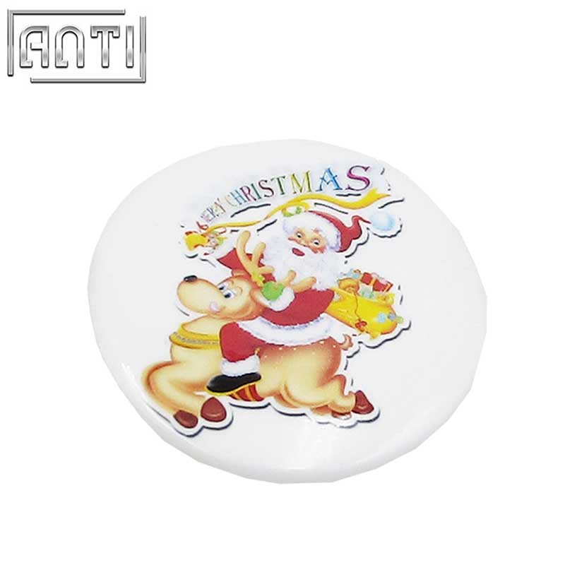 Hot Sale Manufacturer Custom Your Own High Quality Design Round Happy Santa Claus Offset Print Pin 