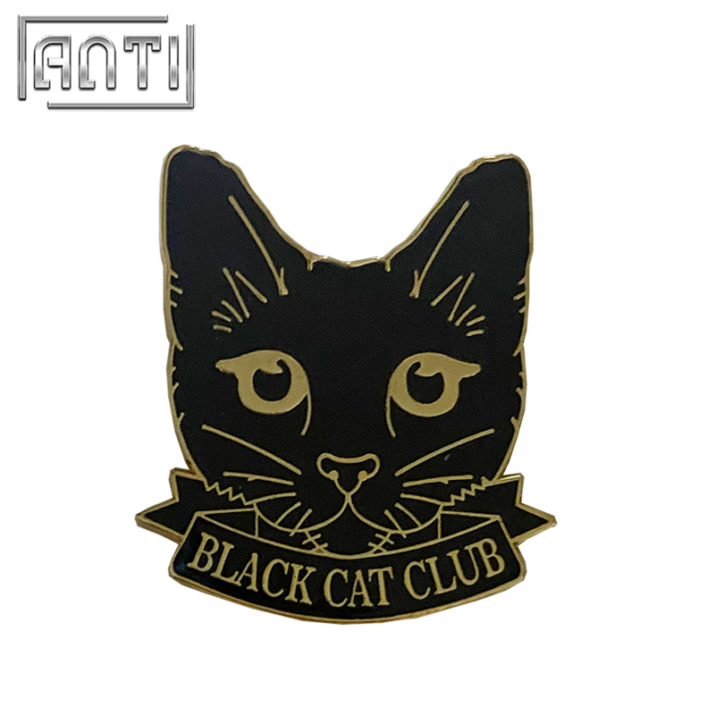 Wholesale Custom no minimum order black cool cartoon cat letter hard enamel zinc alloy lapel pin 