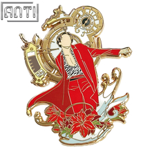 Custom A Handsome Man In a Red Suit Lapel Pin High Quality Gold Time Dial Red Lilies Hard Enamel Supplier Gold Metal Badge