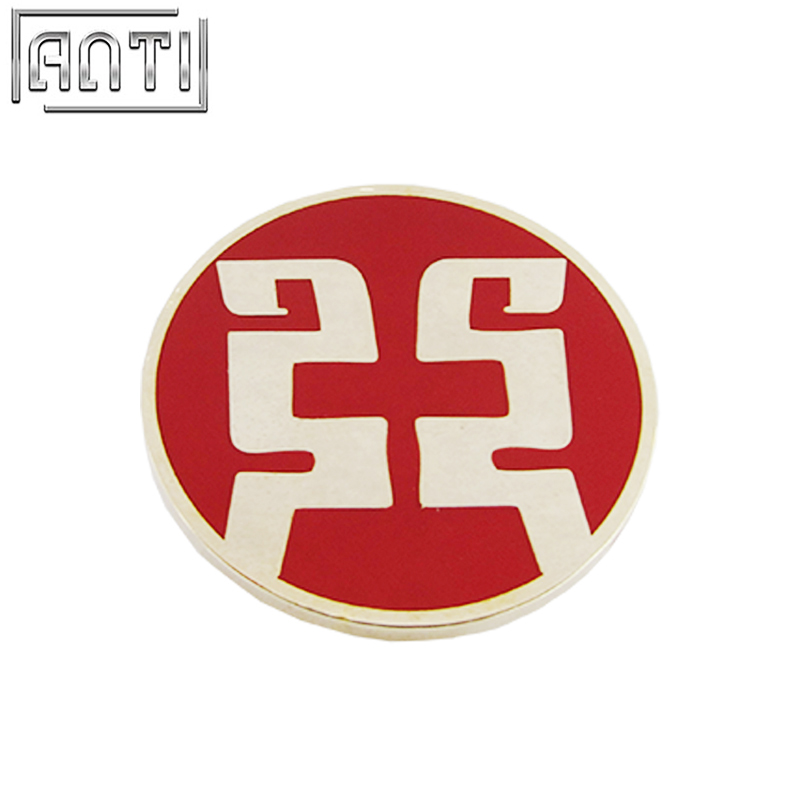 Custom Design High Quality Red And Golden Round Hard Enamel Zinc Alloy Badge