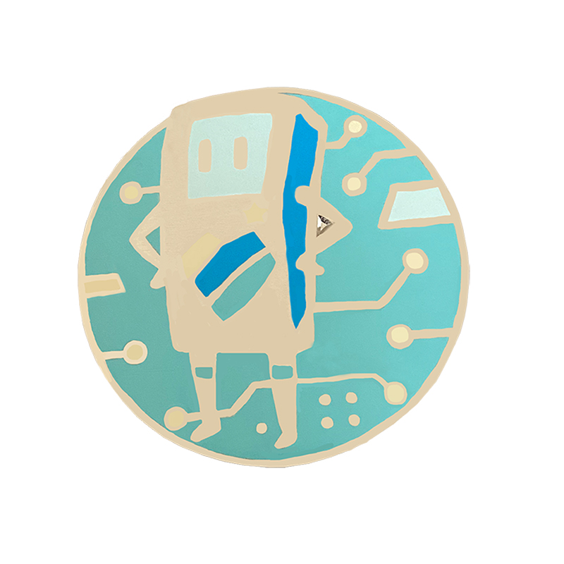 Wholesale partysu light blue round simple pattern robot black nickel hard enamel lapel pin 