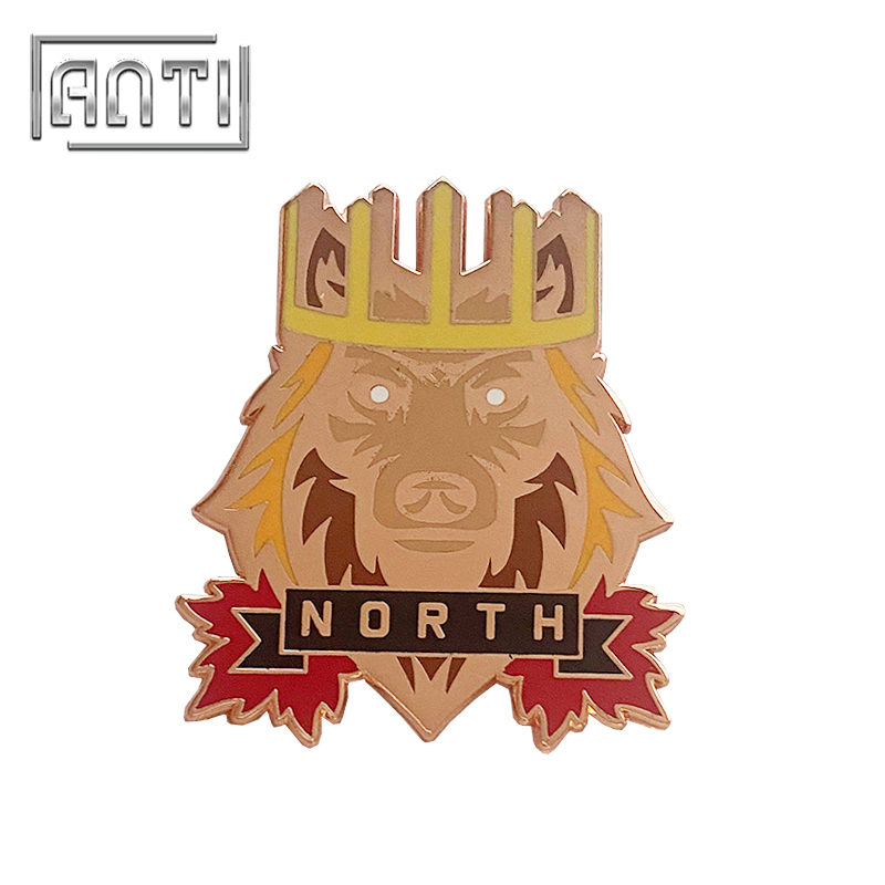 Wholesale Unique Quality College Design Style cool yellow and red lion hard enamel zinc alloy lapel pin 