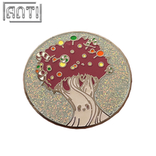 Custom Circular cartoon red candy tree pattern Lapel Pin Wholesale Manufacturer Many Color Glitter Black Nickel Metal Badge