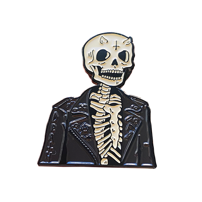 Custom excellent design crafts white and black human skeleton black nickel soft enamel Lapel Pin