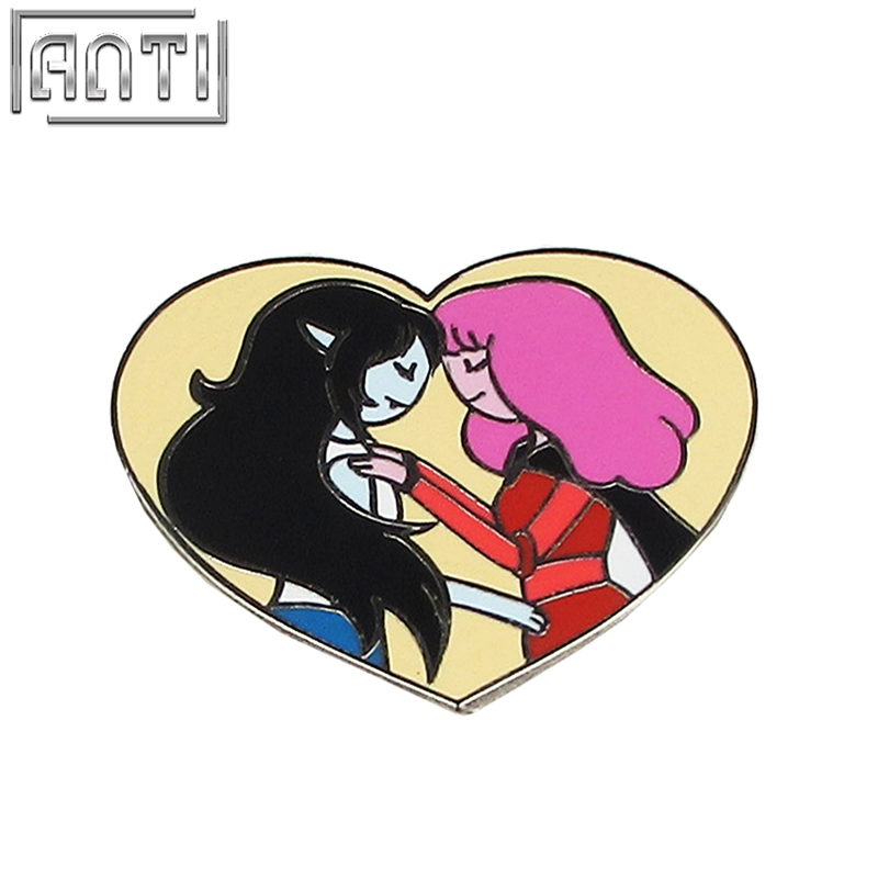 Unique Quality College Design Style Light yellow heart two cute girl zinc alloy hard enamel Lapel Pin 