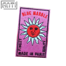 Custom Purple Rectangle Red Sun Embroidery Alphabet Art Excellent Corporate Logo Embroidery Boutique For Clothes Bag Gift