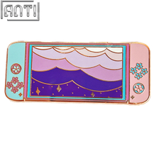 Custom Cartoon Pink Sakura Game Console Lapel Pin High Quality Pink And Purple Gradient Design Hard Enamel Gold Metal Badge