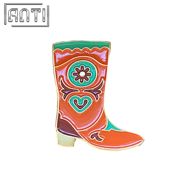 Beautiful Shoes Soft Enamel Lapel Pin With Orange And Green Floral Patterns Gold Metal Badge Brooch For Girls Gift