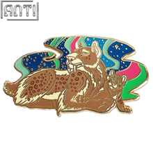 Custom Cartoon Leopard Mother And Leopard Baby Lapel Pin Colorful Starry Sky Background Hard Enamel Gold Metal Badge For Gift