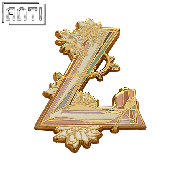 Custom Interesting Colorful L Design With White Flowers Lapel Pin Wholesale Manufacturer Hard Enamel Gold Metal Badge