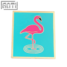 Manufacturer Pink Flamingos Pin Blue Rectangular Background Simple Design Hard Enamel Gold Metal Make An Enamel Pin For Gift